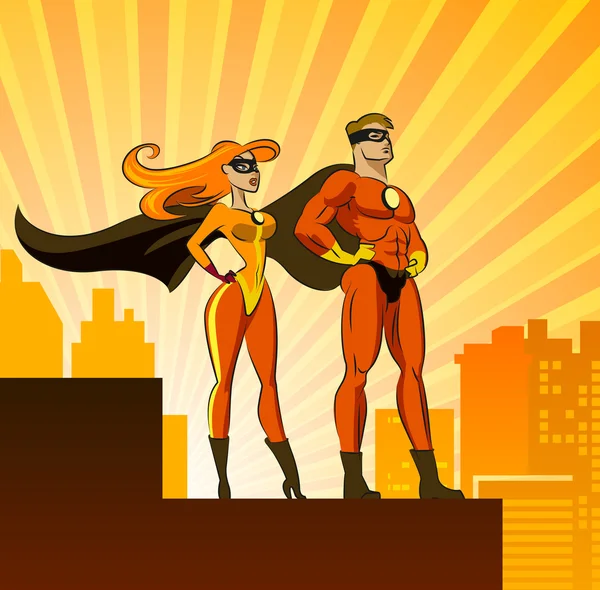 Супергерои - мужчина и женщина Стоковый Вектор