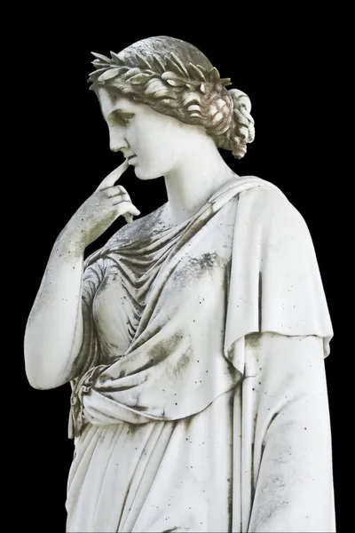 Статуя на черном показе греческой мифической музы Стоковое Фото