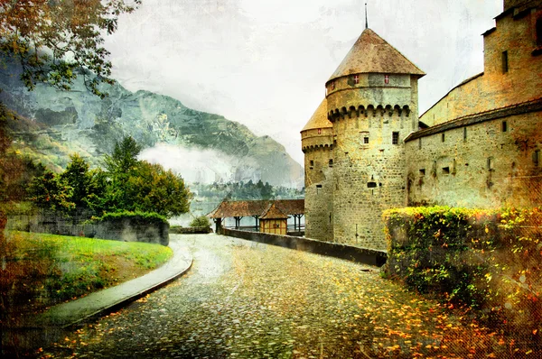 Швейцарский замок - Художественная фотография в старом стиле живописи — стоковое фото