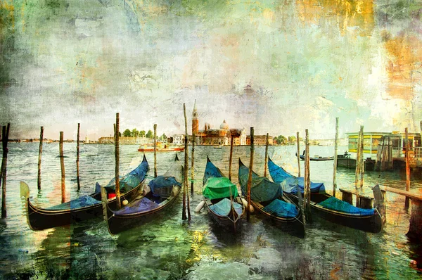 Гондолы - красивые фотографии Венецианский - масляной живописи стиль — стоковое фото