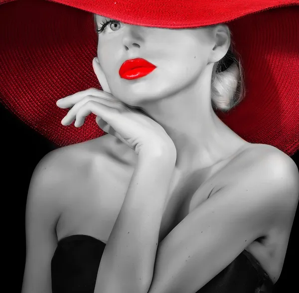 Стильный дама в красной шляпе Стоковое Фото