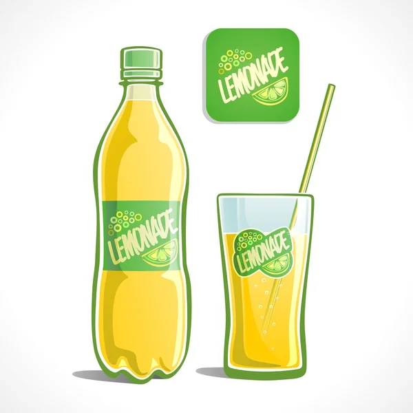 Лимонад в бутылку и стакан — стоковый вектор