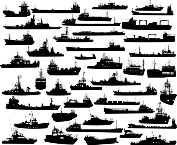 Набор 44 силуэты морских судов — стоковый вектор