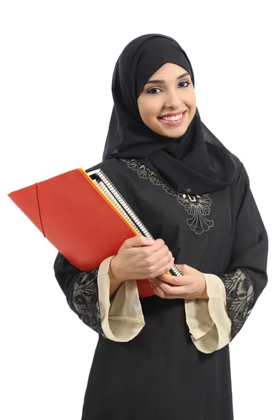 Счастливый Саудовской арабские студент, держа папки — стоковое фото