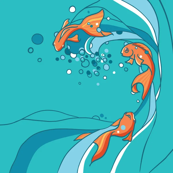 Иллюстрация золотых рыб в воде. Морской фон — стоковый вектор