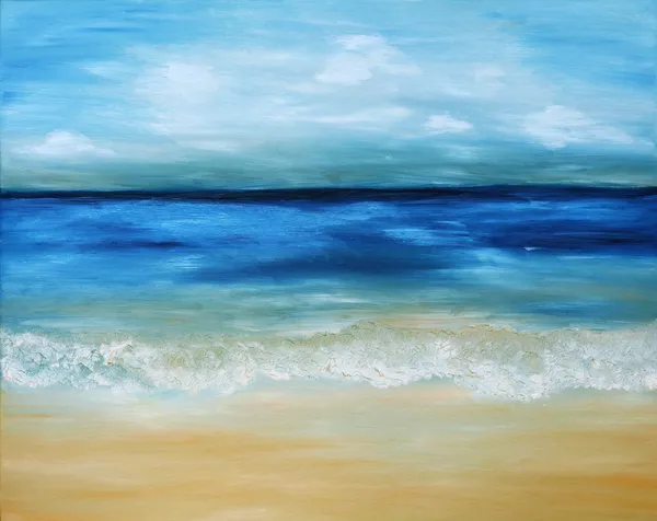 Актуальные теплое море и пляж. живопись маслом на холсте Стоковая Картинка