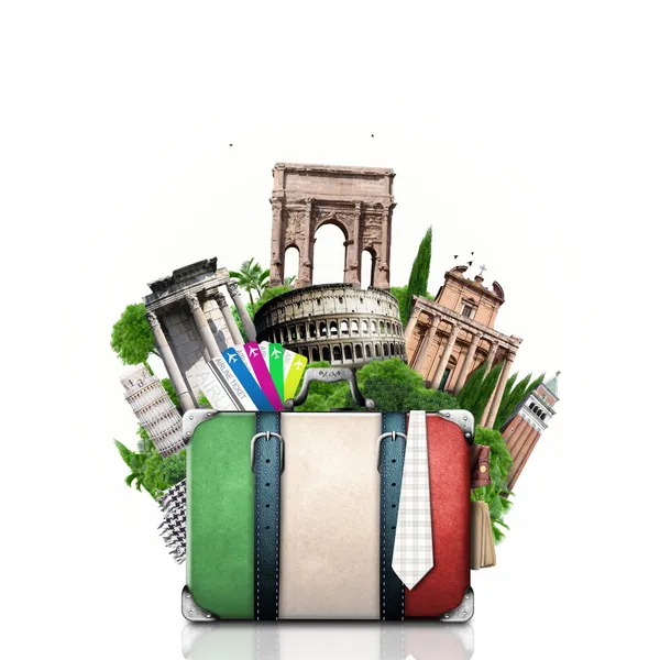 Италии, достопримечательности Италии и ретро чемодан Стоковое Изображение