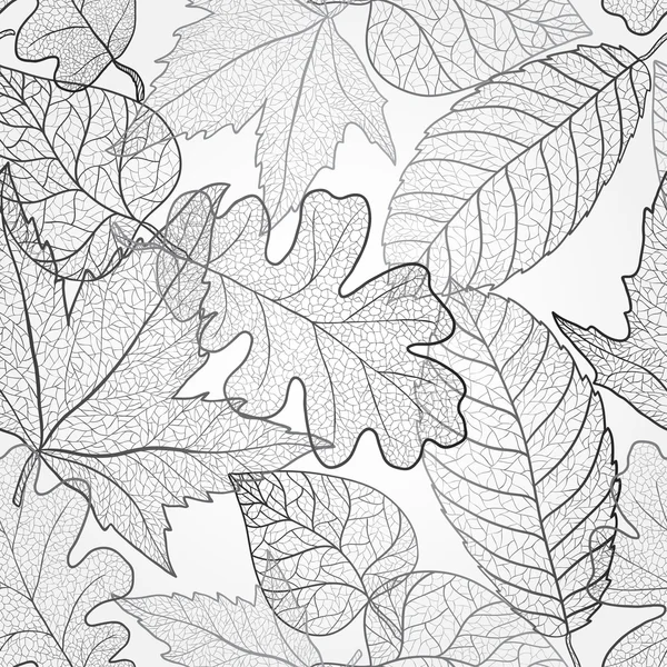 Осенью листья клена прозрачный узор фона. Черно-белое искусство осенние листья шаблон. Ткань текстуры — стоковое фото