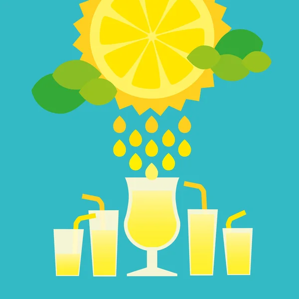 Солнечный лимон с бокалами лимонада — стоковый вектор