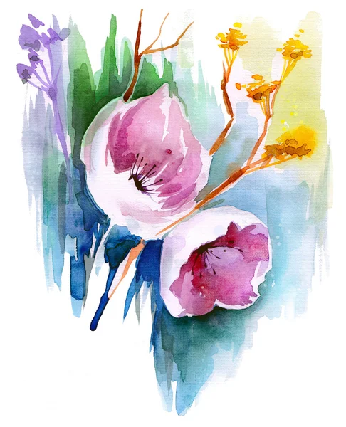 Красивый акварельный весенний цветочный букет на белом фоне — стоковое фото