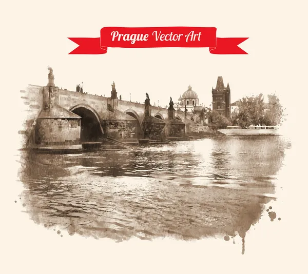 Старая Прага Карлов мост вид — стоковый вектор