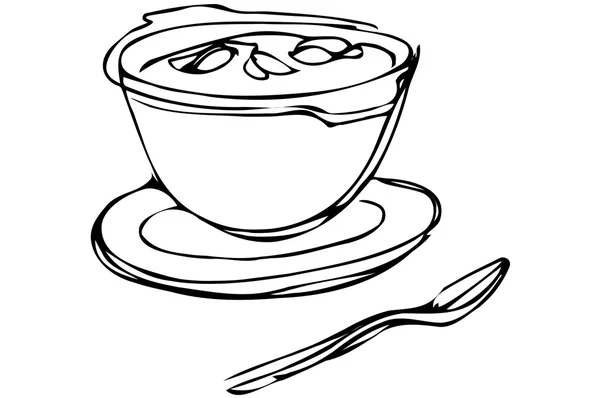 Тарелку супа с травами и ложкой, лежал nextb — стоковый вектор
