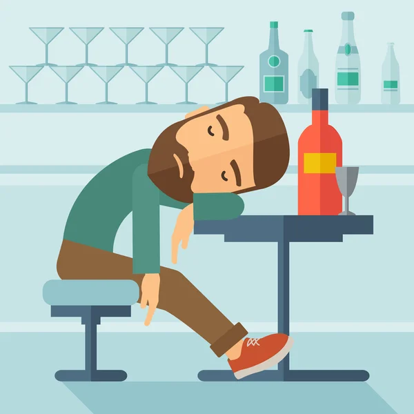 Пьяный человек засыпать в пабе — стоковый вектор
