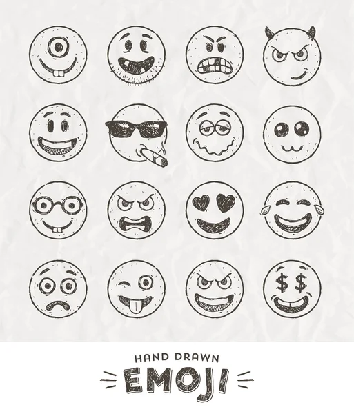 Hand drawn set of Emoticons. Vector set of Emoji. Smile icons. Vector illustration. — стоковый вектор