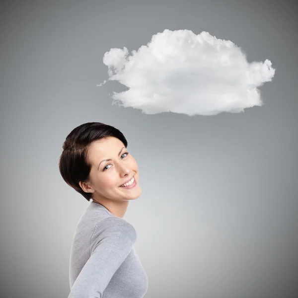 Смайли радостного женщина с облаком — стоковое фото