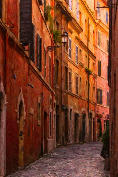 Узкая улица живопись Рим — стоковое фото