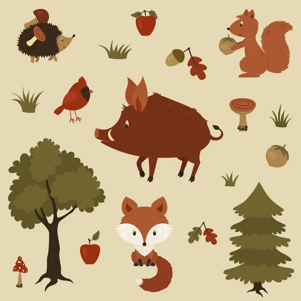 Лесные животные иллюстрации — стоковый вектор