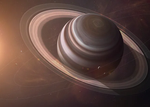 Сатурн с Луны из космоса, показаны все они красоты. Очень детальное изображение, включая элементы, представленной НАСА. Другие ориентиров и планет доступны — стоковое фото