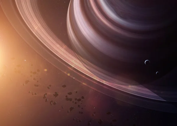 Сатурн с Луны из космоса, показаны все они красоты. Очень детальное изображение, включая элементы, представленной НАСА. Другие ориентиров и планет доступны — стоковое фото