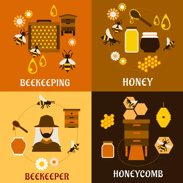 Концепция мед пчелы, ульи и соты — стоковый вектор