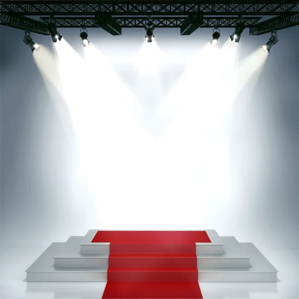 Освещенный пустой подиум стадии с торжественной встречей для церемонии награждения — стоковое фото