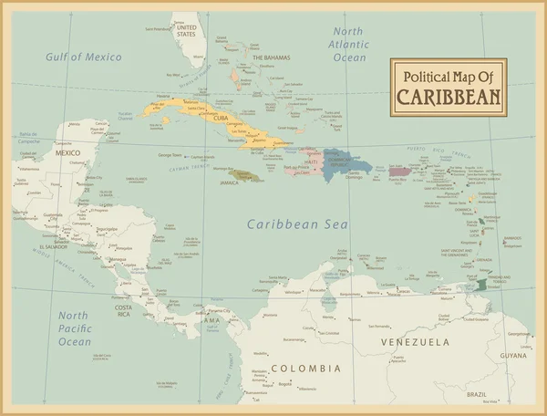 Карибский -Высоко подробная карта — стоковый вектор