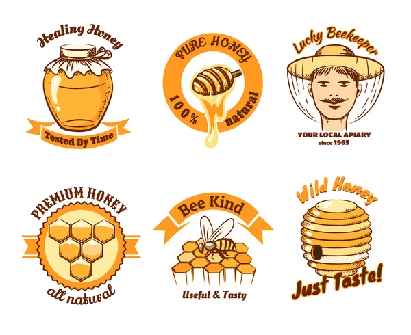 Мед этикетки и пчеловодство логотип — стоковый вектор