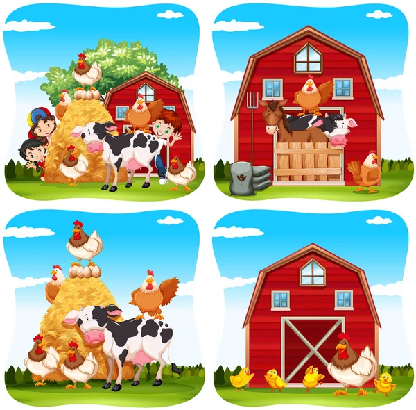Дети и сельскохозяйственных животных на ферме — стоковый вектор