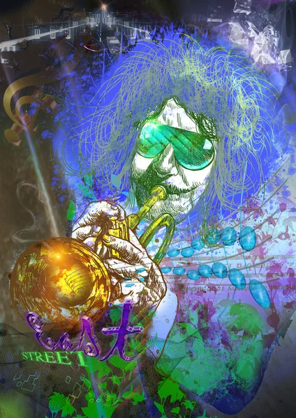 Musician: Trumpet Player (mixed mdia art) — стоковое фото