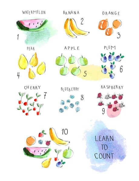Набор чисел с фруктами и ягодами — стоковый вектор