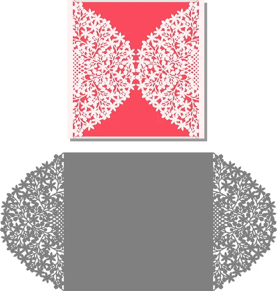 Лазерная резка конверт шаблон для приглашения свадебные — стоковый вектор