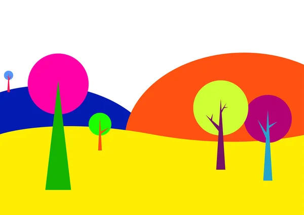 Пейзаж с деревьями в ярких цветах — стоковый вектор