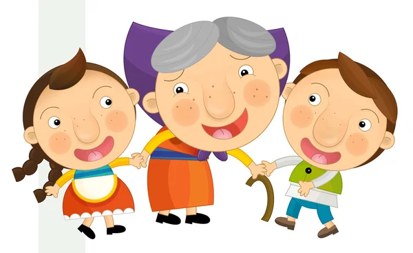 Бабушка с Счастливые дети — стоковое фото