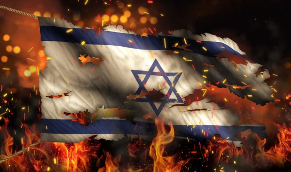Израиль горения огня флаг войны конфликт ночь 3d — стоковое фото