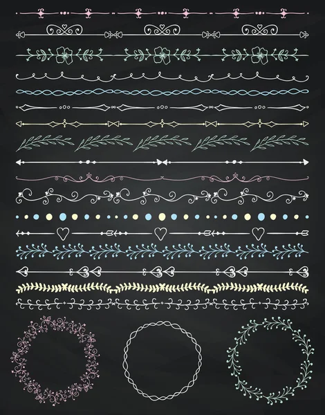Мелом рисунок бесшовные границы, кадры, разделители, филиалы — стоковый вектор