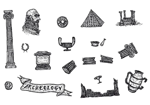 Рисованной археологии иконы set — стоковый вектор