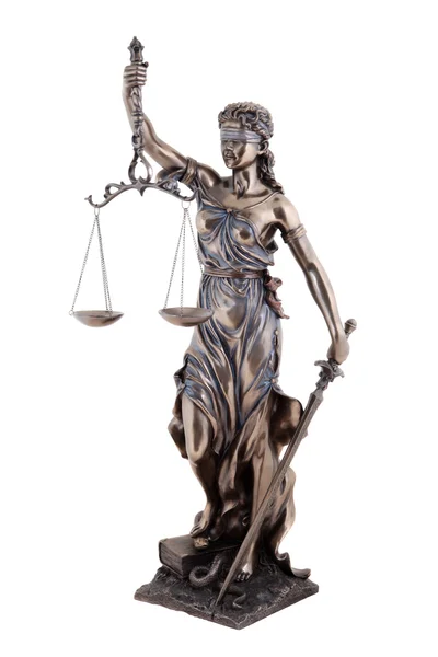 Статуя правосудия, мифологические греческой богини Фемиды, изолированные — стоковое фото