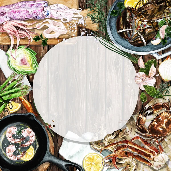 Акварель фон - Приготовление морепродуктов — стоковое фото
