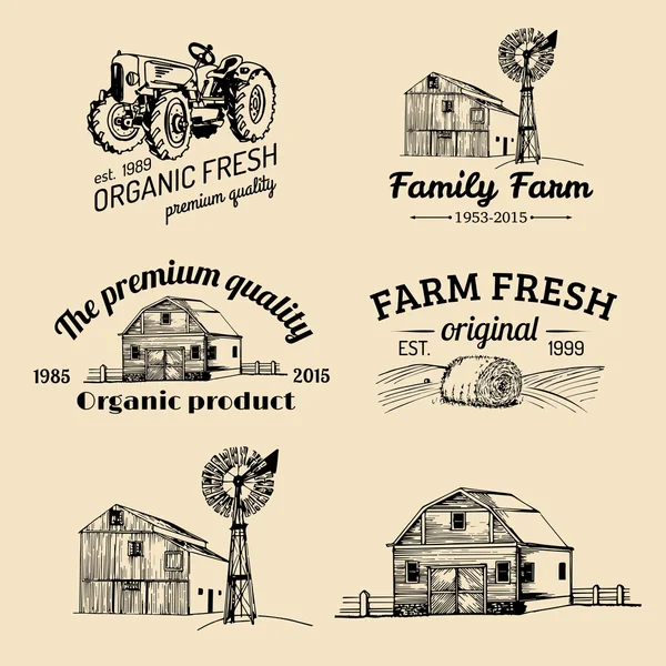 Ретро набор ферме свежих логотипы — стоковый вектор