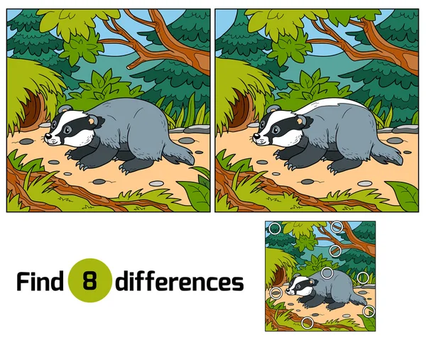 Find differences, game for children (badger and background) — стоковый вектор