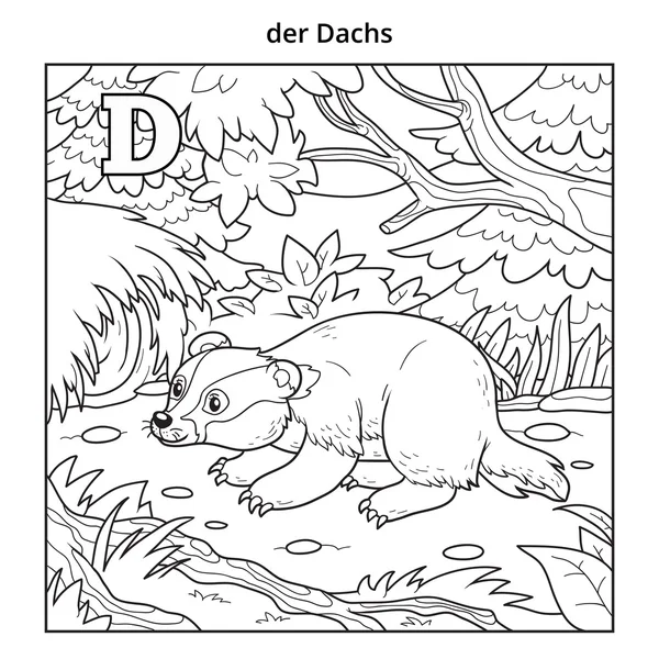 German alphabet, letter D (badger and background) — стоковый вектор