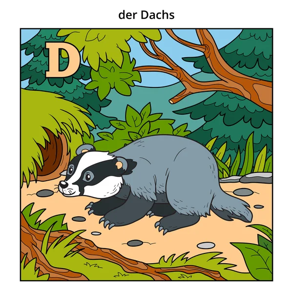 German alphabet, letter D (badger and background) — стоковый вектор