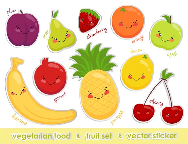 Векторное изображение этикетки вегетарианскую пищу, Веселые фрукты — стоковый вектор
