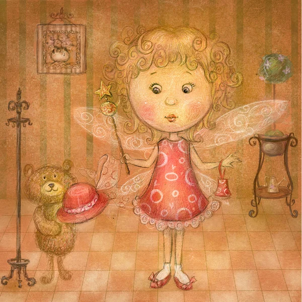 Девушка мило fairy.cute с Тедди bear.children illustration.children обслуживание — стоковое фото