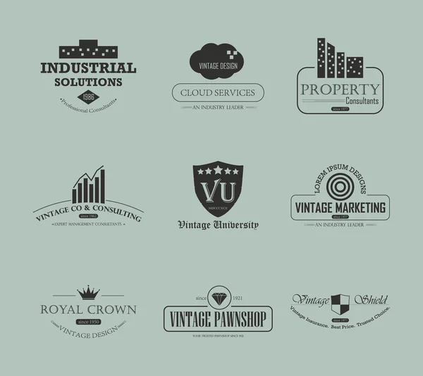 Набор старинного элемента дизайна логотипа торгово-промышленной деятельности — стоковый вектор