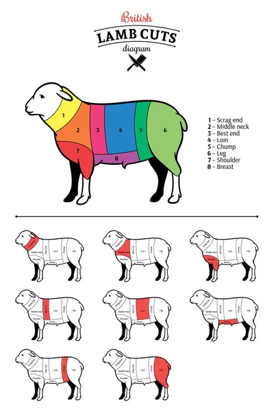 Британский ягненка отрубы диаграмма — стоковый вектор