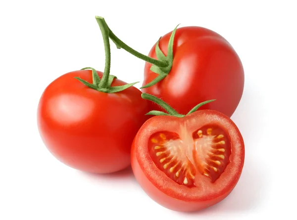 Свежие помидоры на зеленом стебле — стоковое фото
