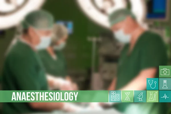 Анестезиологии медицинской концепции изображения со значками и врачей на фоне — стоковое фото