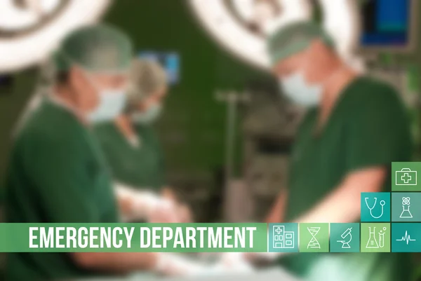 Отдел неотложной медицинской концепции изображение со значками и врачей на фоне — стоковое фото