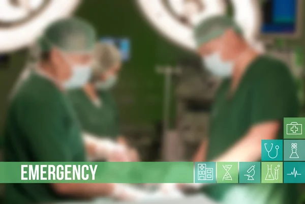 Неотложная медицинская концепция изображения со значками и врачей на фоне — стоковое фото